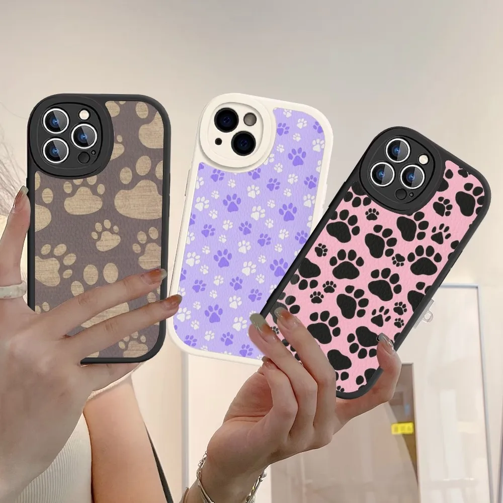 Чехол для телефона Собачьи лапы из жесткой кожи iPhone 14 13 12 Mini 11 Pro Max Xs X Xr 7 8 Plus 6 6s