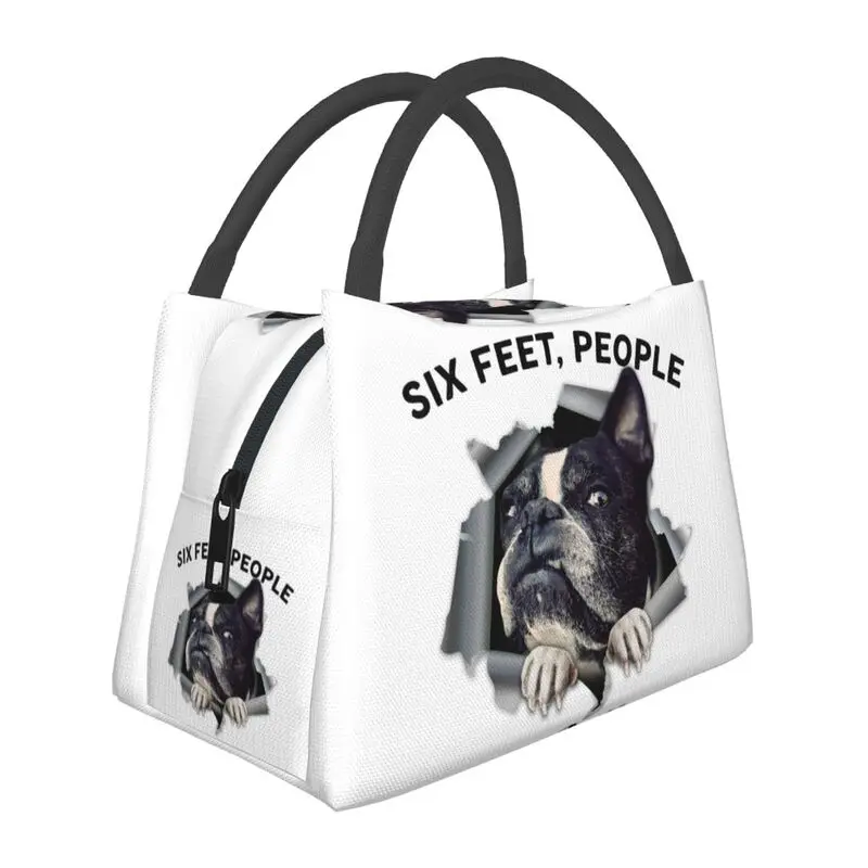 

Boston Terrier Six Feet People Face Insulated Lunch Tote Bag for Women Dog Lover Portable Cooler Thermal Bento Box Work Travel