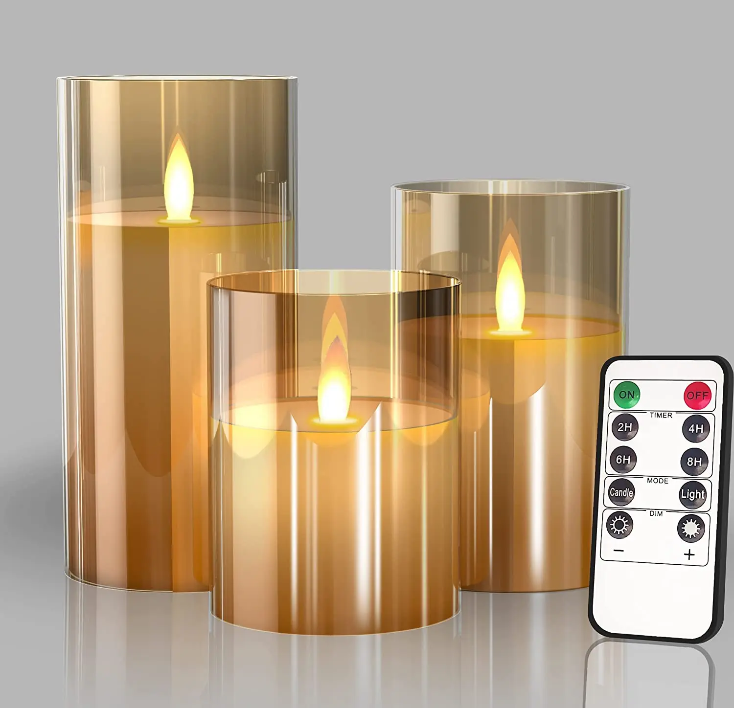 3pcs Glass Battery Operated LED Flameless Candles with Remote Timer, Warm Color Flickering Light for Festival Wedding Home Party