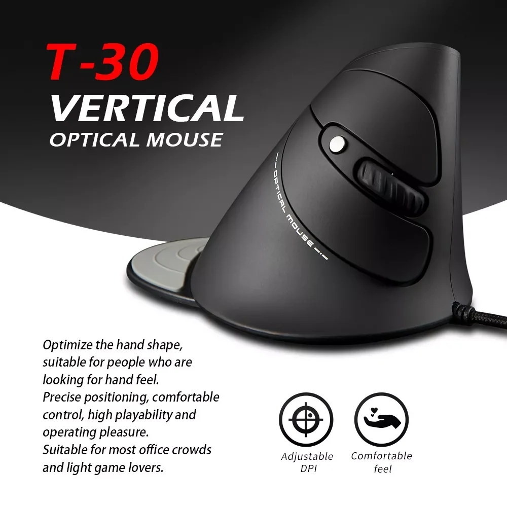 

ZELOTES T-30 Wired Optical Mouse Vertical Mouse USB Wired Gaming Mouse 6 Keys Ergonomic Mice with 4 Adjustable DPI for PC Laptop