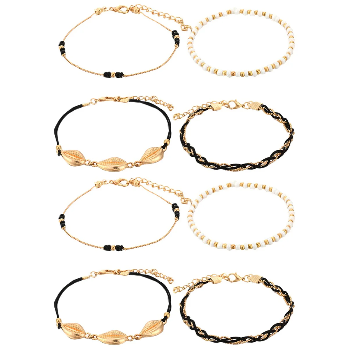 

8 Pcs Creative Bead Anklets Simple Shell Ankle Chain Personalized Rope Anklet Fashion Jewelry