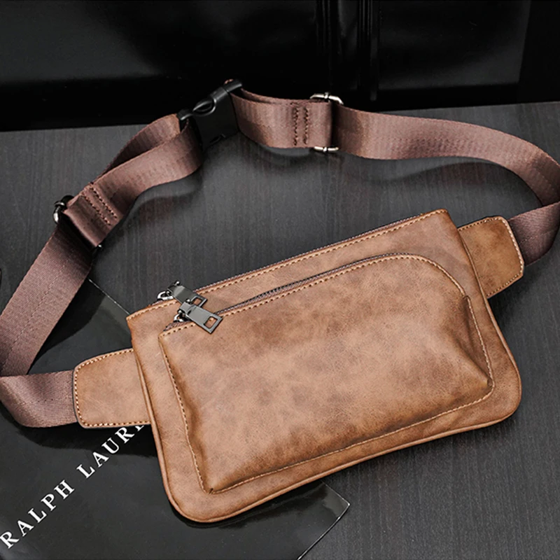 Male Mini Phone Backpack Leather Motorcyclists Chest Purse Waterproof Sports Cycling Fanny Pack Small Crossbody Bag for Men