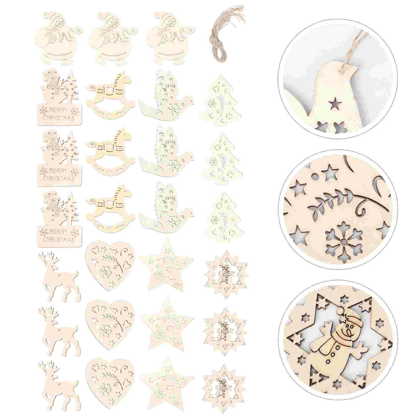 

90pcs Christmas Creative Unfinished Blank Cutouts with Ropes
