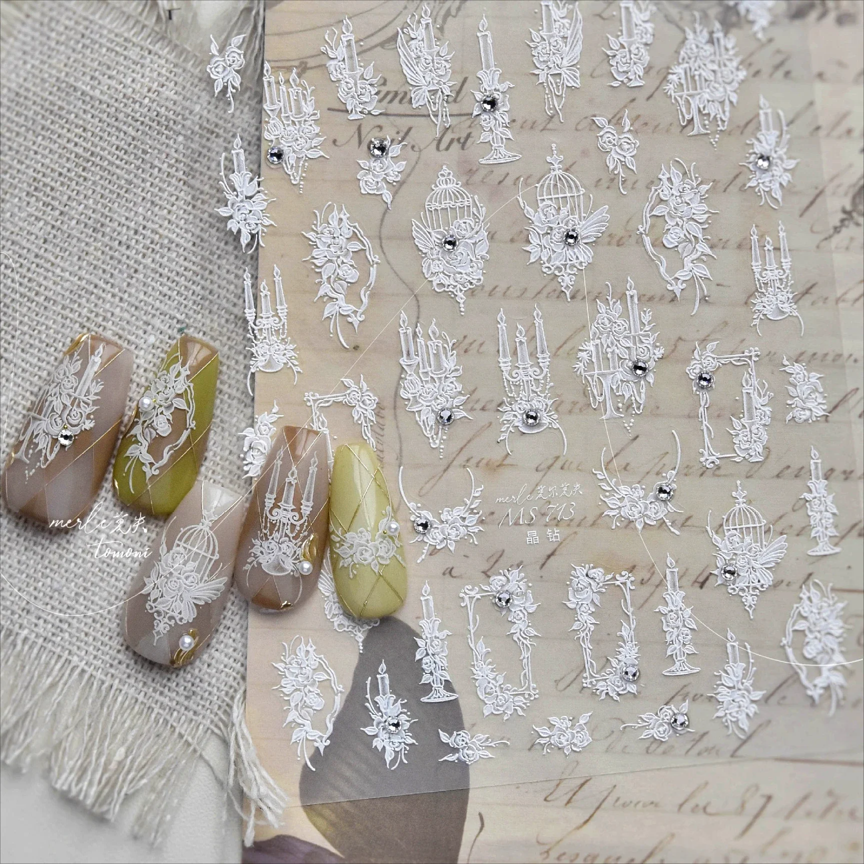 Белая роза бабочка птичья клетка рамка подсвечник с бантом лента клейкие