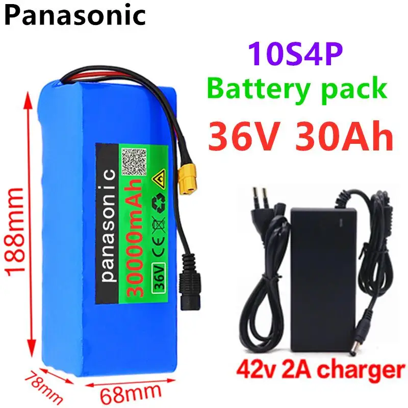 

Panasonic 36V Battery 10S4P 36V 30Ah Battery 500W High Power Battery 30000mAh Ebike Electric Bike Charger BMS + 42V2A Charger
