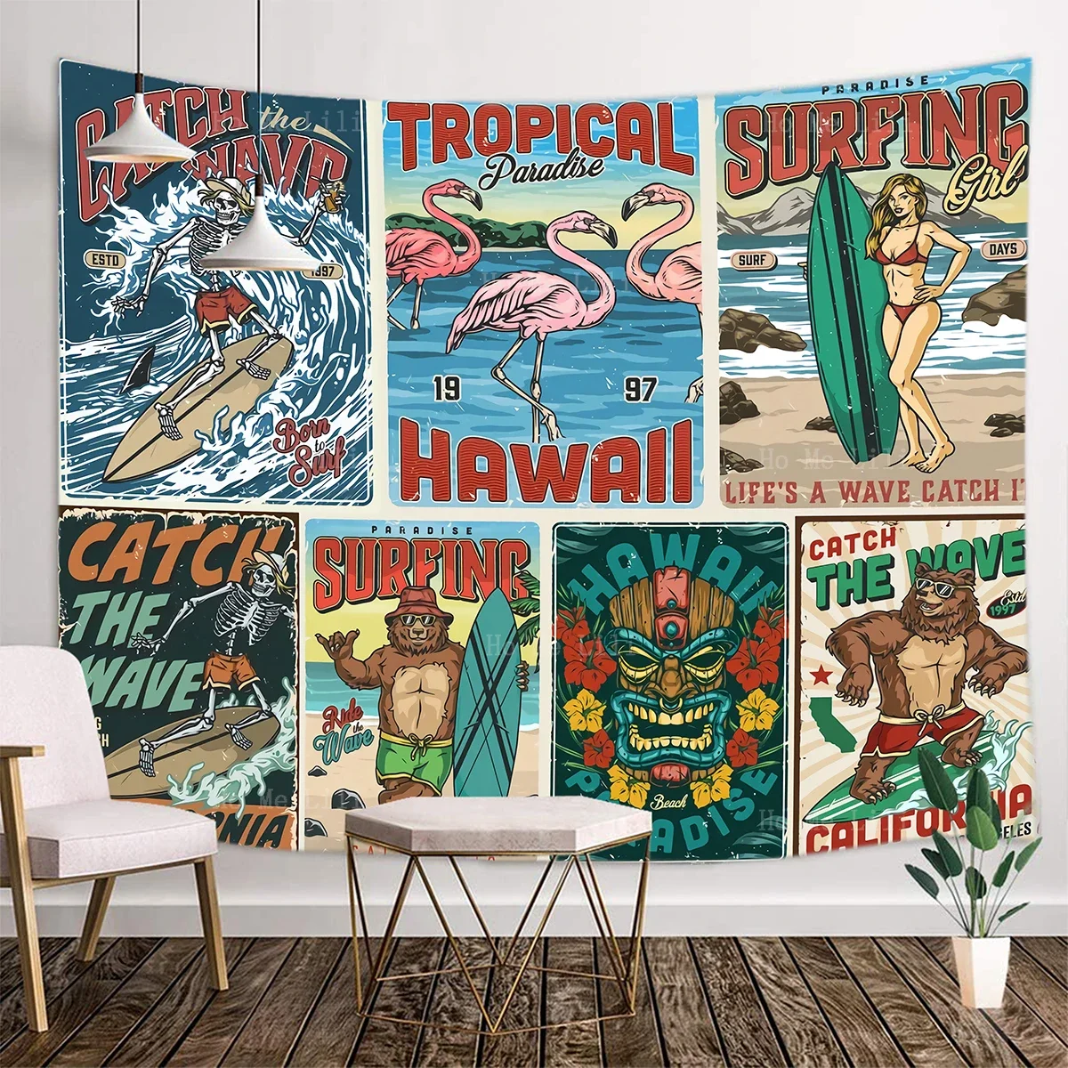 Серфер МЕДВЕДЬ пляж серфинг пальмы тики маска Акула деревянный дом тропический