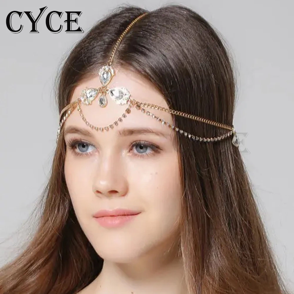 

CYCE 2021 Sexy Rhinestone Multi-layer Water Drop Forehead Chain Body Jewelry Bridal Wedding Headdress Hair Band Accessories Gift