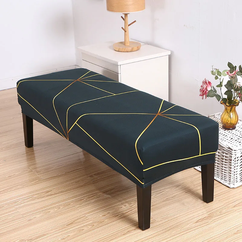 

Long Bench Cover Chair Dust Protector Strech Removable Piano Bench Slipcover Washable Printed Dinner Decor