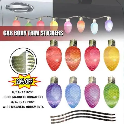 

8--24 Pcs Christmas Car Refrigerator Decorations Reflective Bulb Light Shaped