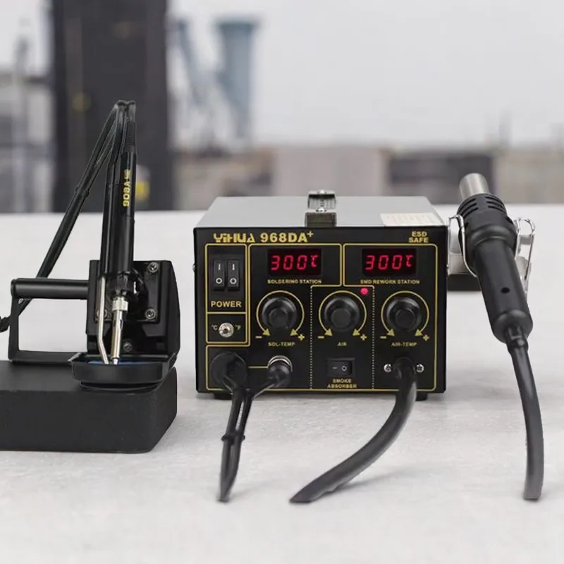 968DA+ Станция для сварки горячим воздухом 3-в-1 Цифровой дисплей Контроль