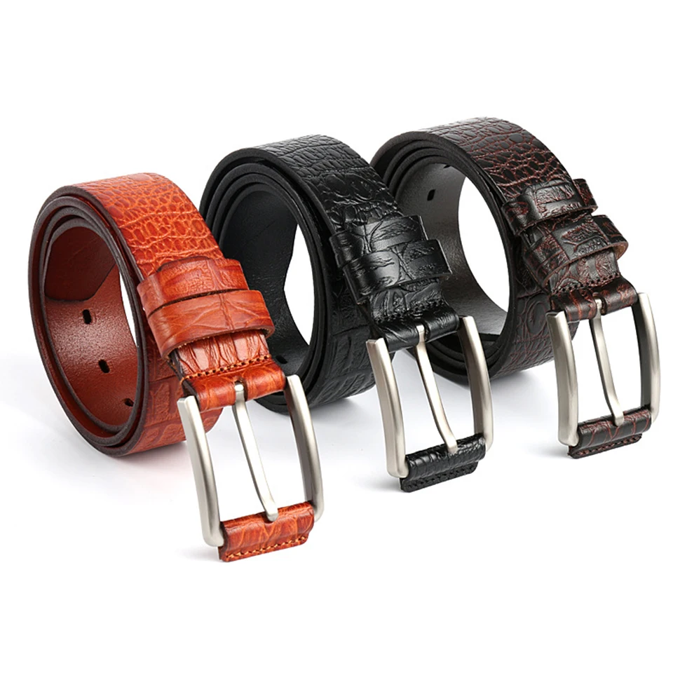 

Fashion Men's Belt Leather High Quality Pin Buckle Pressed Crocodile-grain Cowhide Golf Belt Korean Version Versatile Belt A3111