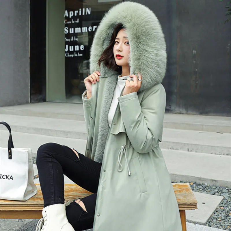 Parkas Women Winter Cotton Padded Jackets 2022 Women's Thick Loose Korean Lining Fur Collar Hooded Jacket Office Lady Outwear