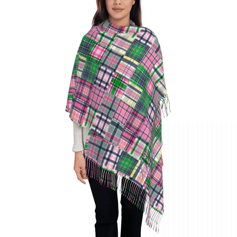 

Summer Plaid Pink Madras Patchwork Wrap For Womens Warm Large Soft Scarf Reversible Shawl Scarves