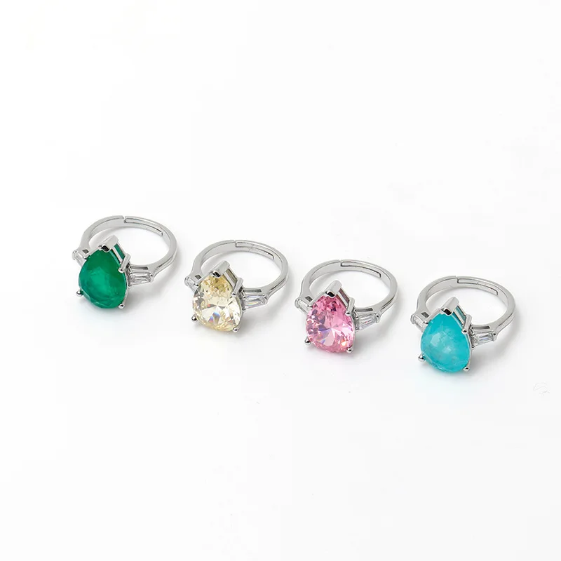 

JitDoo 10*14MM Water Drop Paraiba Tourmaline Emerald Lab Diamond Pink Topaz Rings Vintage Wedding Gemstone Jewelry Women Gift