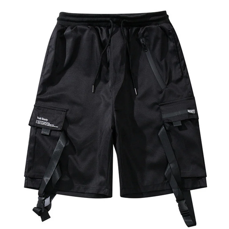 

2022 Summer Techwear Multi Pocket Ribbon Cargo Shorts Harajuku Streetwear Sweatpants Men Fashion Hip Hop Baggy Short Joggers