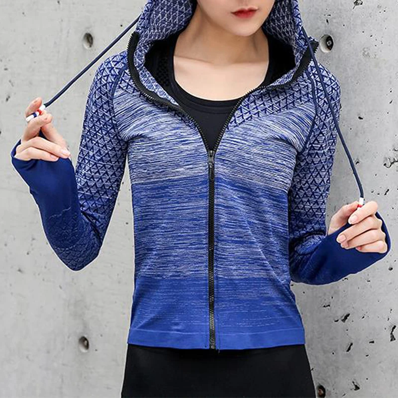 Women Running Jacket Hooded Thumb Hole Yoga Jacket Zipper Jacket Fitness  Clothing Top Sport Gym Sportswear Sweatshirt Sportswear | AliExpress