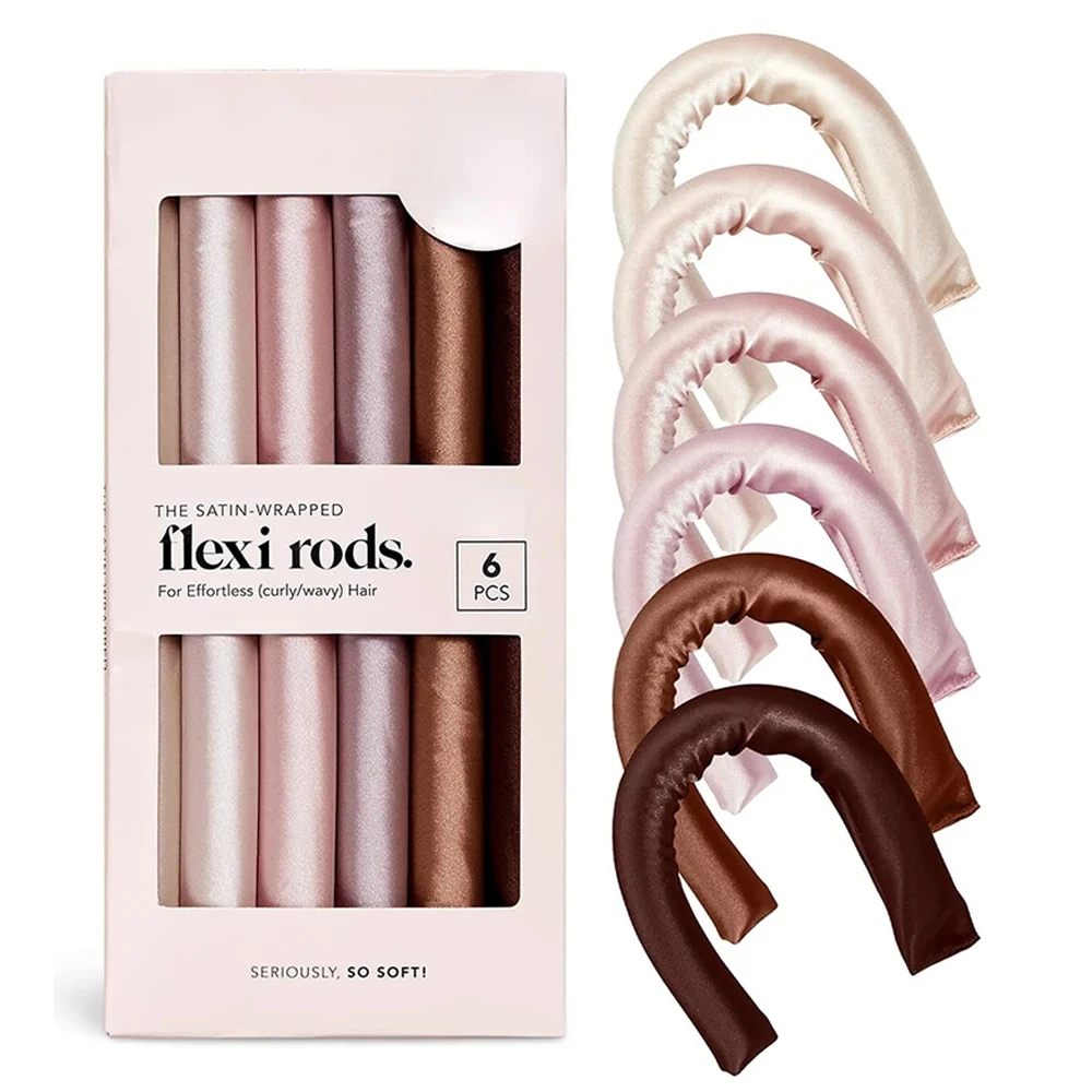 

6pcs Satin Covered Curling Rod Heatless Hair Curlers No Heat Curls Flexi Rods Sleeping Soft Headband DIY Hair Styling Tools