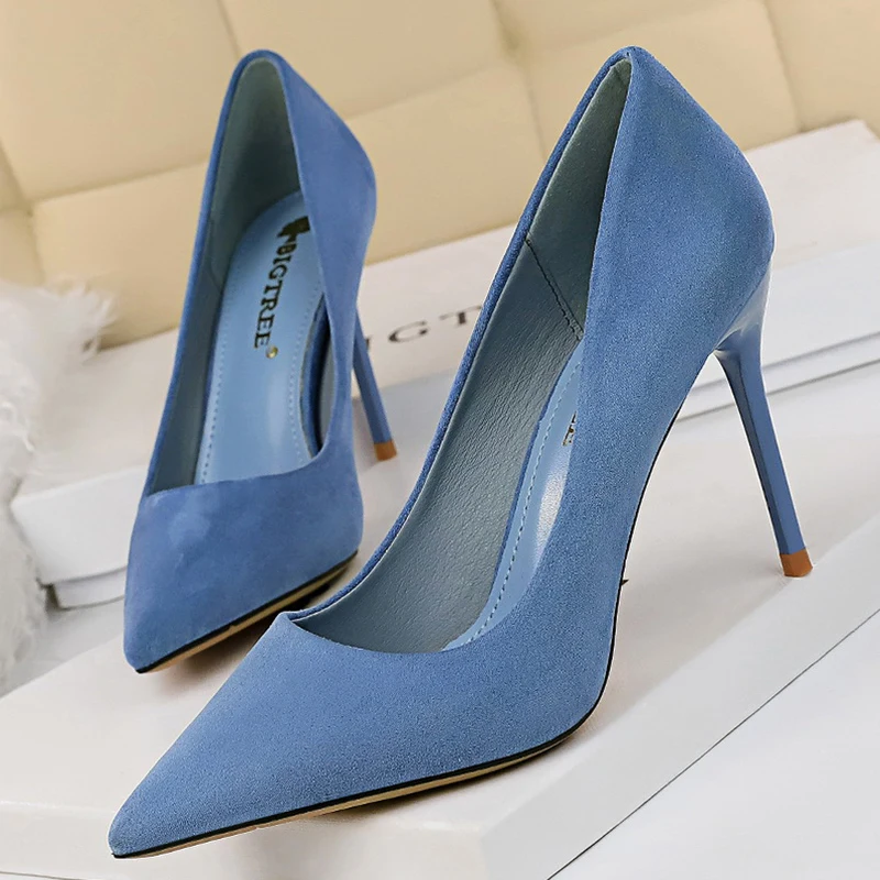 

Женские замшевые туфли-лодочки, элегантные туфли цвета хаки на высоком каблуке 9 см, с острым носком, синие, желтые, на весну, 2023