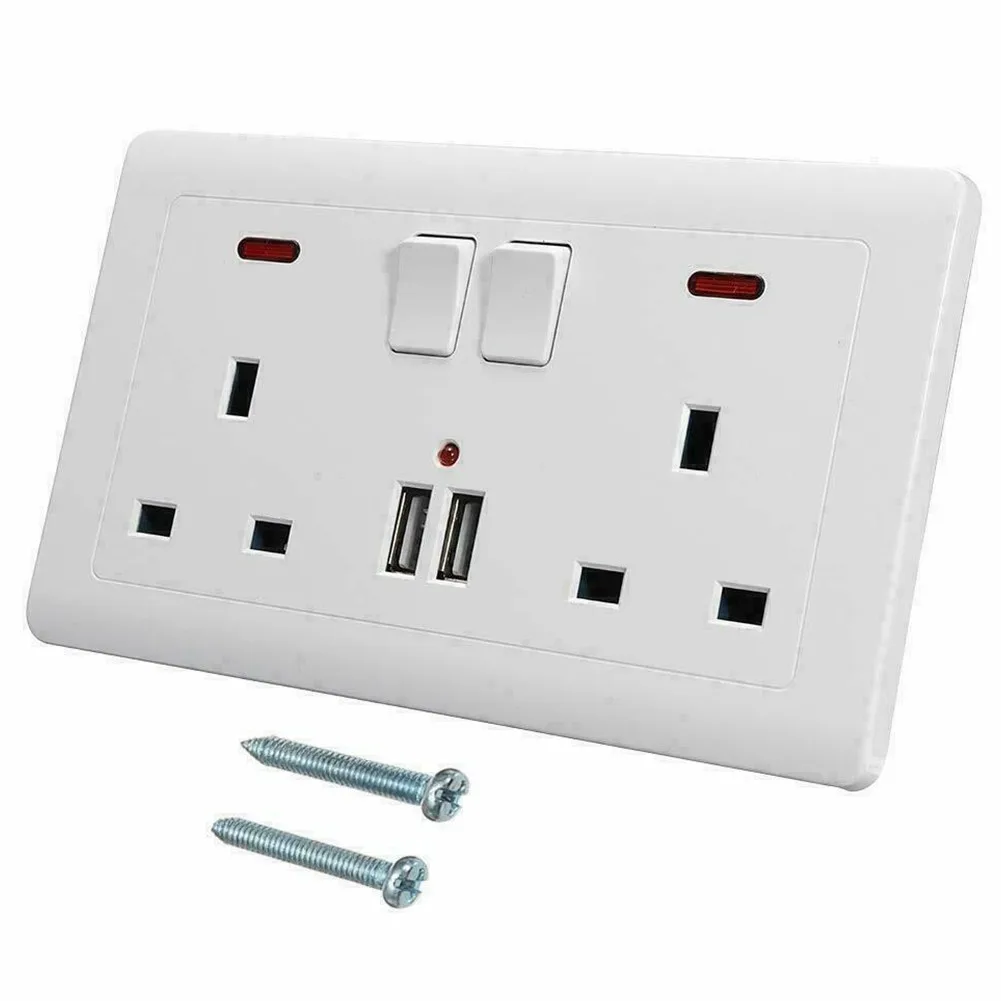 

USB Charger Wall Plug Socket Rechargeable Wall British Socket Board DC 5V/2.1A Dual USB Port AC 100-250V Socket Board