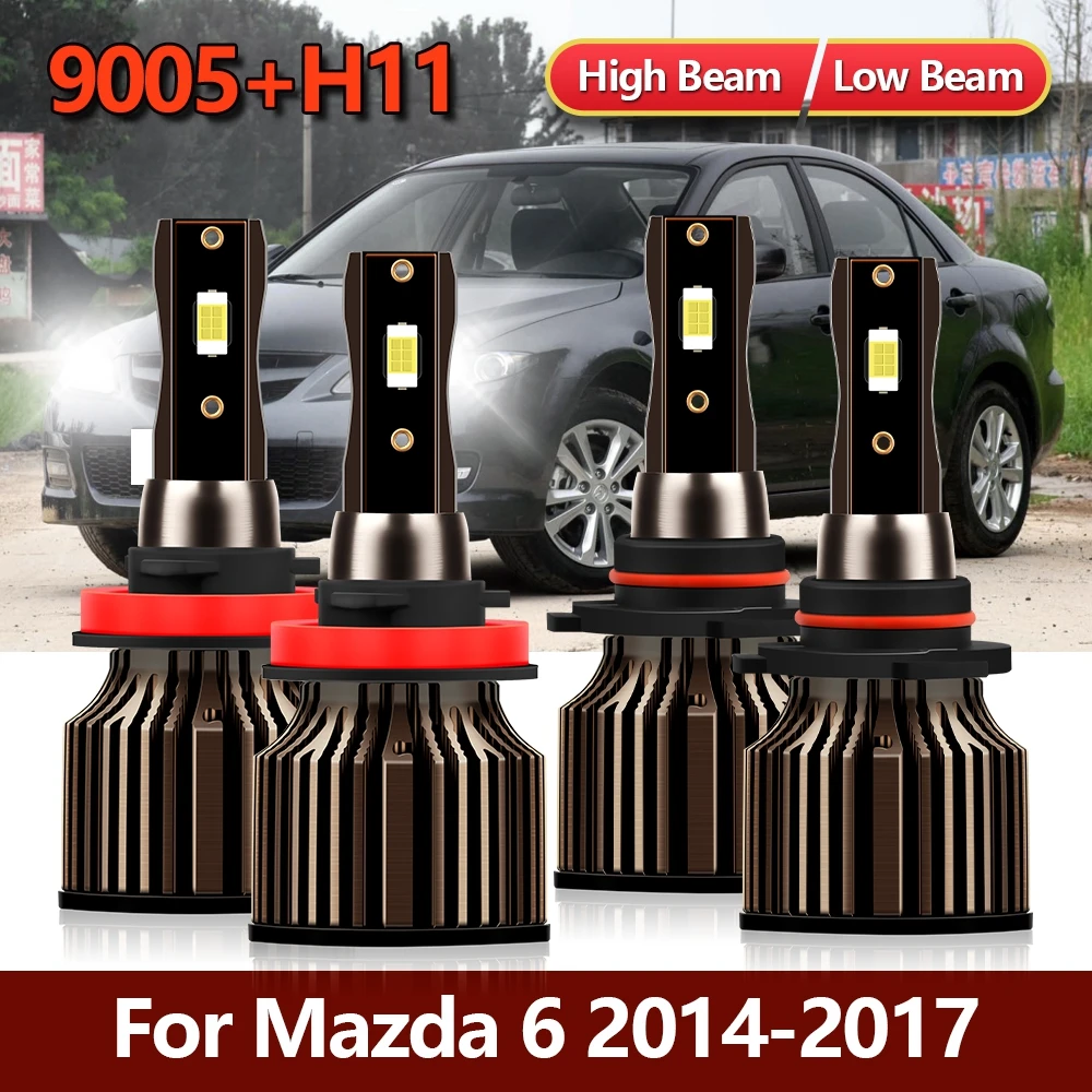

4x LED Headlight Bulbs 9005 H11 High Low Light Conversion Combo Car Bright CSP Lamps Kit For Mazda 6 2014 2015 2016 2017