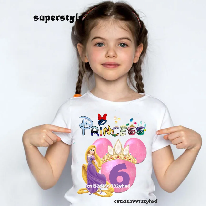 

Girls 1 2 3 4 5 6 7 8 9 Years Disney Princess Birthday T Shirts Aurora Girl T-shirt Baby Children Kids Clothes Cute Present Tops