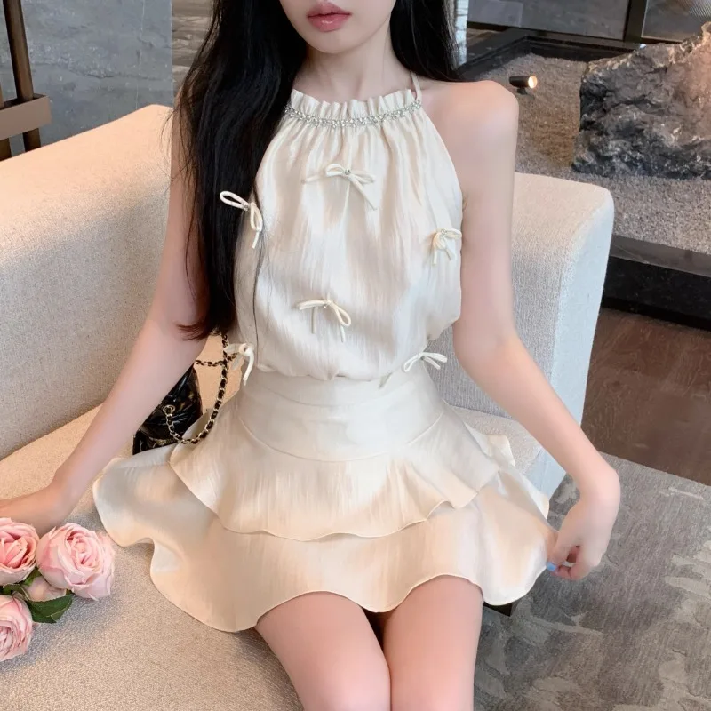 Женский комплект из двух предметов Ezgaga элегантный Атласный топ с бантом и