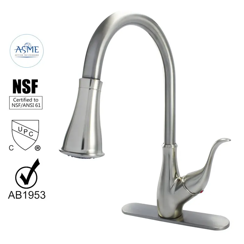

-8101D-CP - Hybrid Metal Deck Pull Down Single Handle Kitchen Sink Faucet Ceramic Cartridge With Pull Down Spray BN
