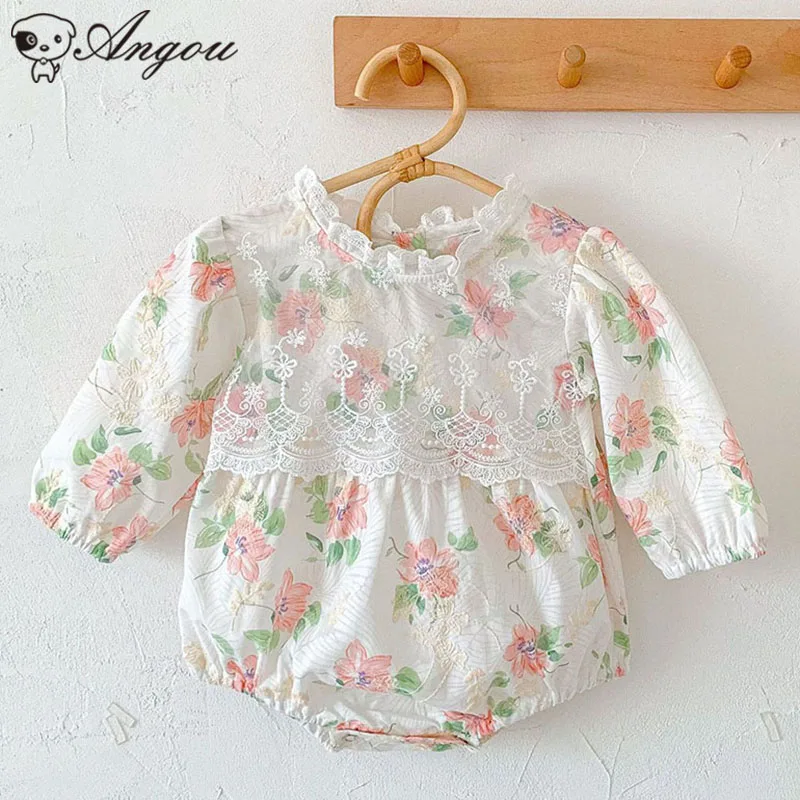 

Printed Newborn Baby Girls Flowers Rompers Infant Long Sleeves Rompers Girls Casual Sweet Lace One Piece Girls Clothes