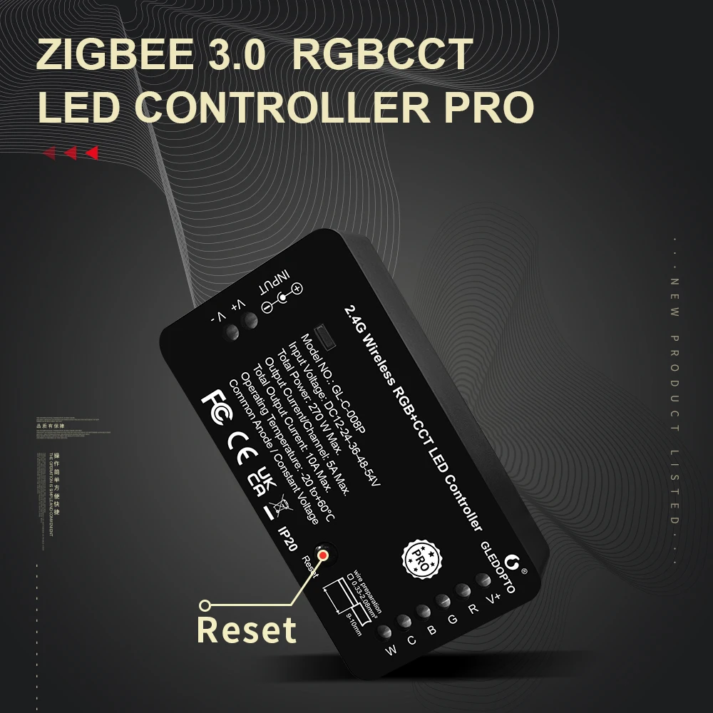 

GLEDOPTO Zigbee 3.0 Reset Button Smart LED Strip Controller RGBCCT Pro Work with Tuya SmartThings App Alexa RF Remote Control