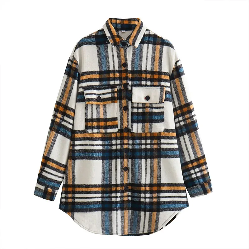 

Autumn And Winter Women's 2023 New Casual Lapel Single-Breasted Long-Sleeved Pockets Plaid Lining Loose Elegant Blouse Jacket