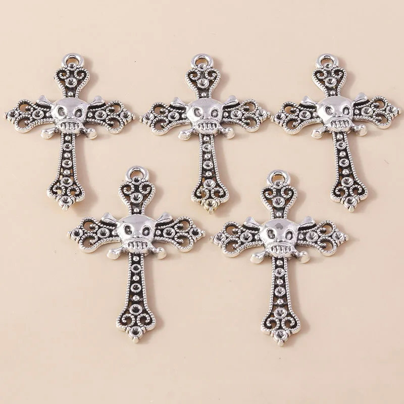Leslie 4 шт. 38*58 мм сплав металла эстетический гот череп крест подвески для DIY