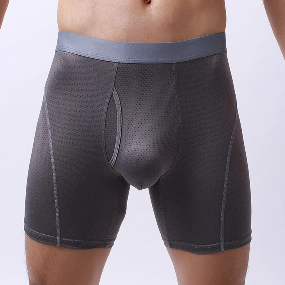 

Men Long Legs Shorts Sport Breathable Mesh Hole Underwear U Convex Pouch Underpants Brand Boxershorts Fitness Panties Autumn