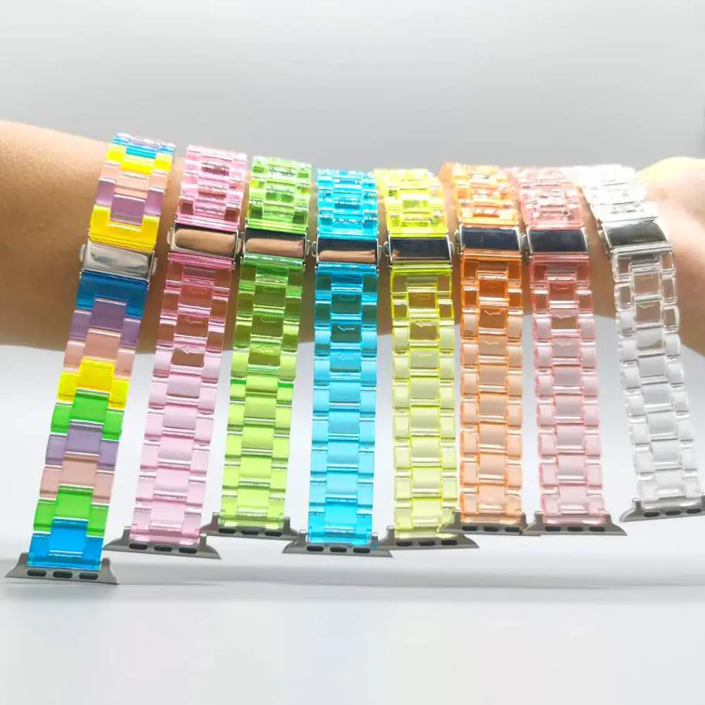 Resin Watch strap for apple watch series 8 7 6 5 4 band 42mm 38mm correa Clear steel for iwatch 8 7 6 SE 5 4 3 2 44 40 41 45MM