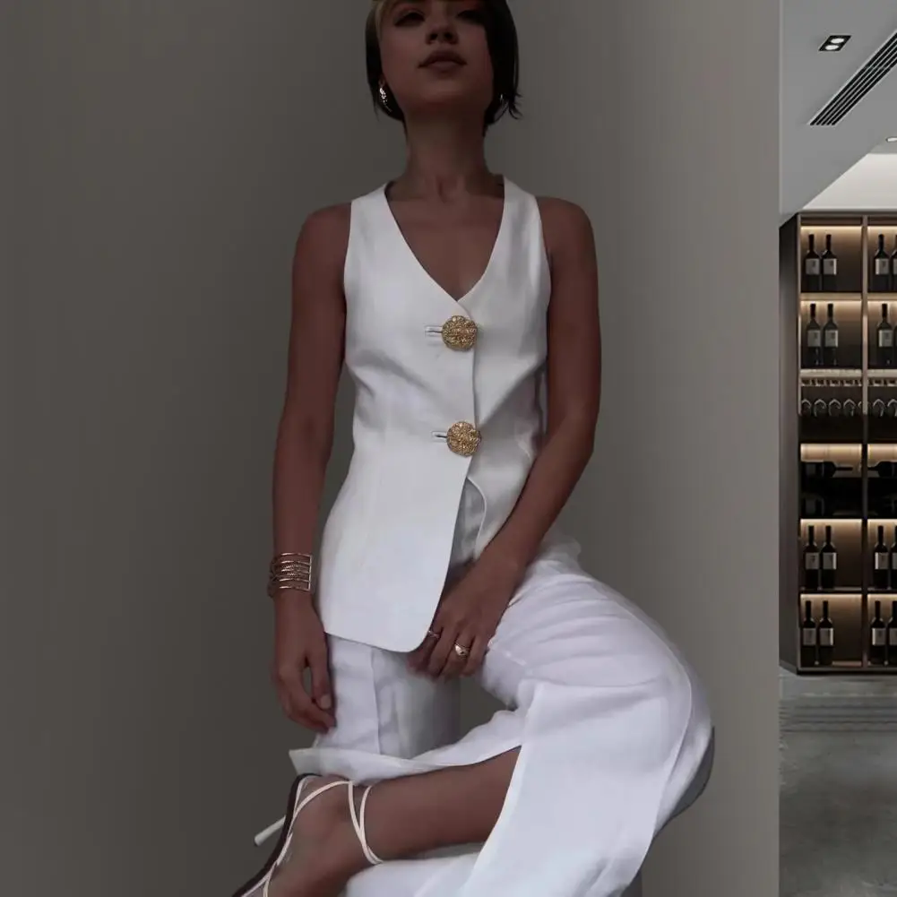 Женский костюм с жилетом и брюками жилет без рукавов V-образным вырезом двойными