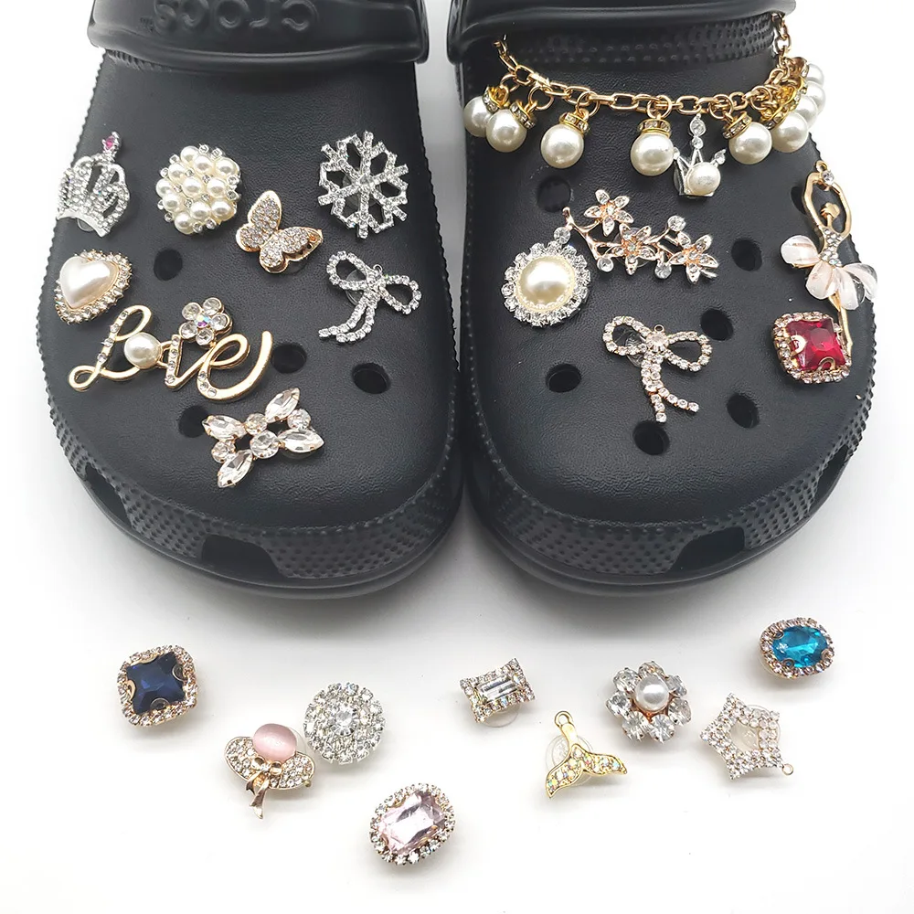 24Pc/set Fashion Rhinestone Metal Bow Flower Crown Croc Charms Shoe Decoration DIY JIBZ Garden Shoe Accessories Girl Gifts