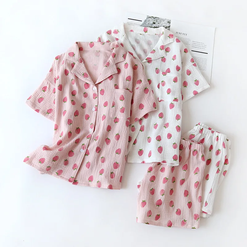 

Strawberry Printing Cotton Short Sleeve Shorts Loungewear Women Loose Homewear Clothes Pj Sets for Women Pijamas Women