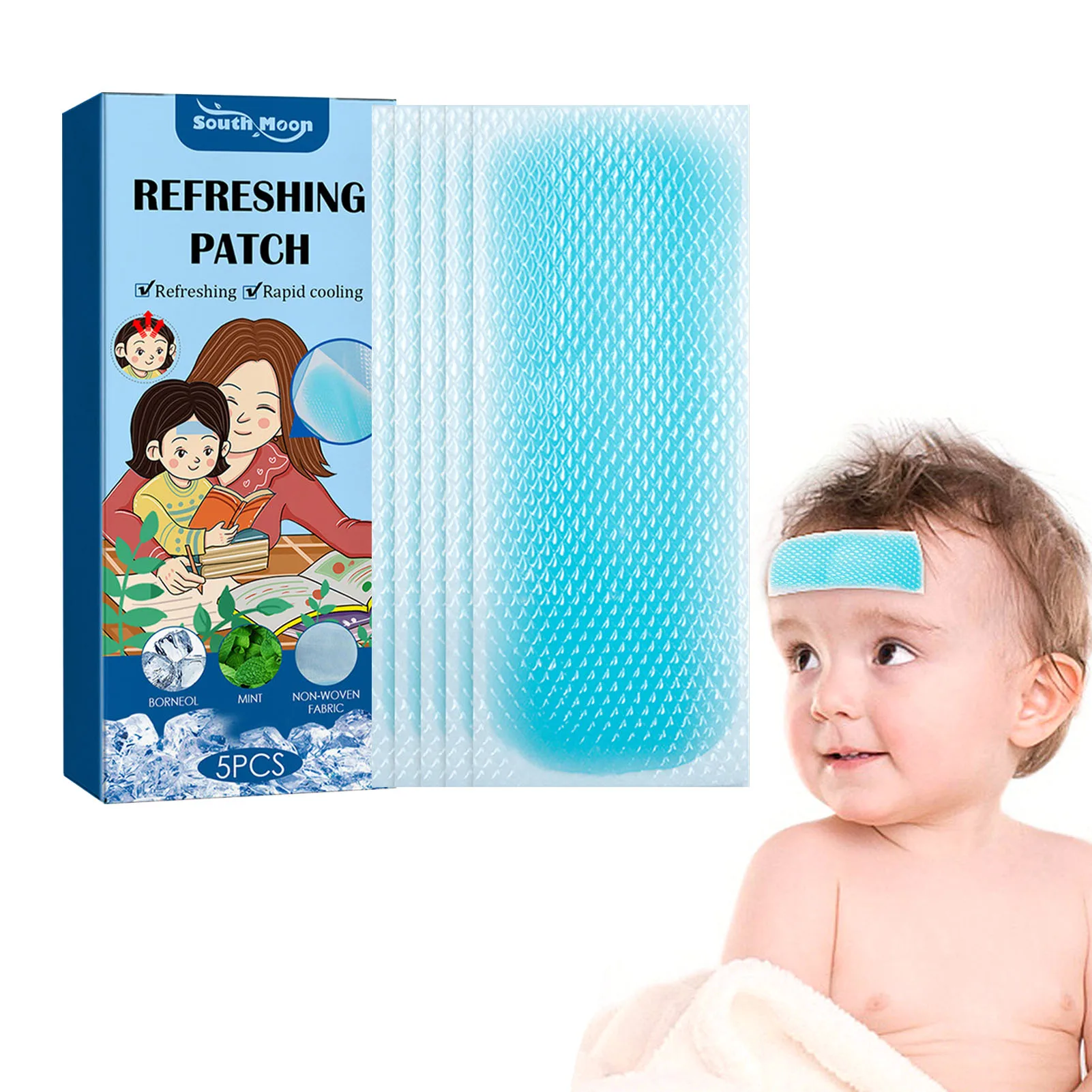 

5 Pcs Baby Lower Temperature Ice Gel Polymer Hydrogel Fever Down Plaster Children Migraine Headache Cooling Patches Pad Relieve