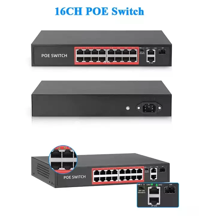16CH 10/100Mbps Port POE Switch IEEE 802.3 af/at Over Ethernet IP CameraSystem Network Switch