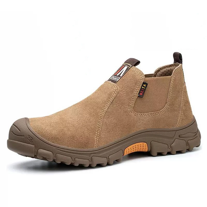 

big size men casual steel toe cap work safety shoes slip-on cow suede leather welding shoe worker tooling security boots protect