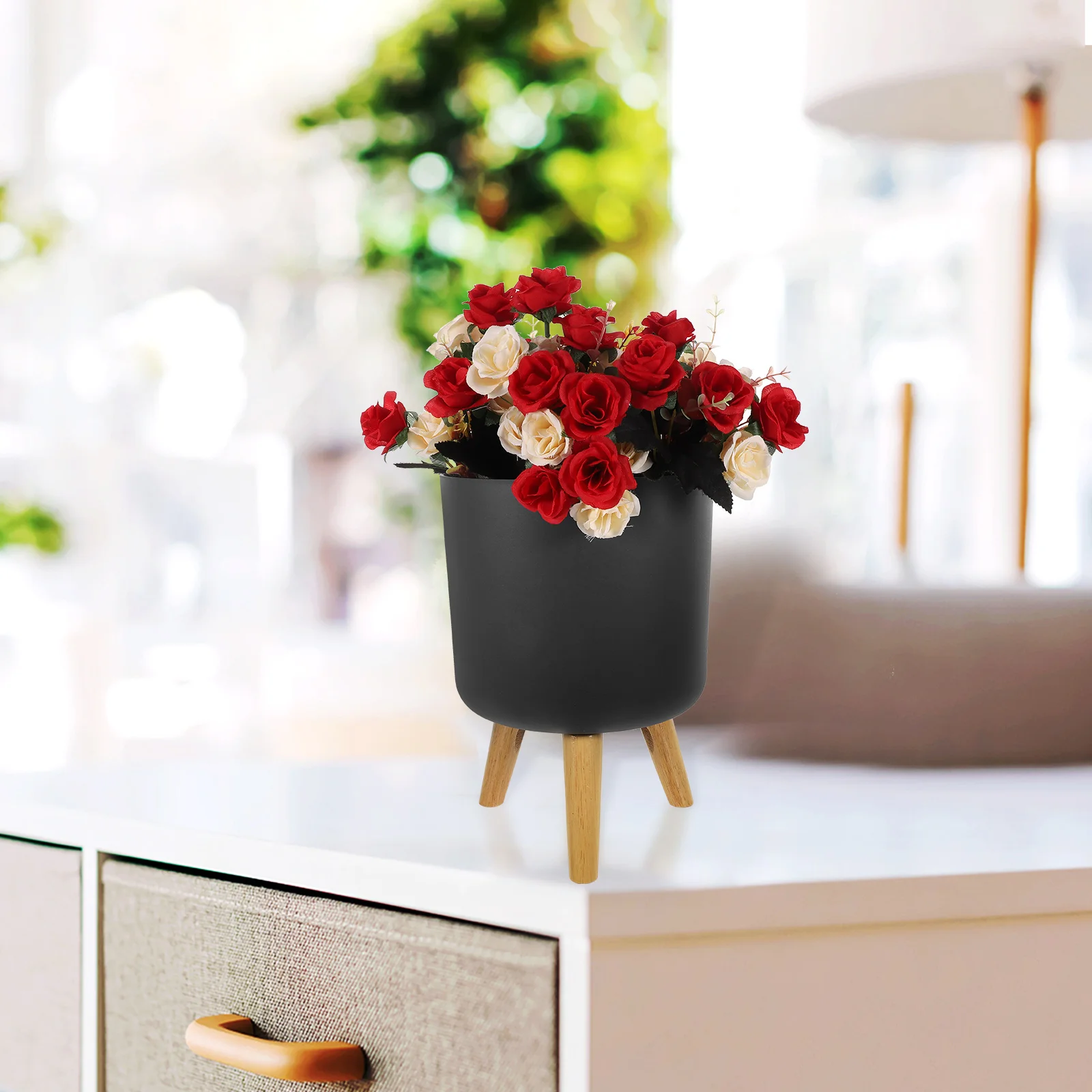 Цветочные горшки из ротанга современный домашний сад с деревянной ножкой