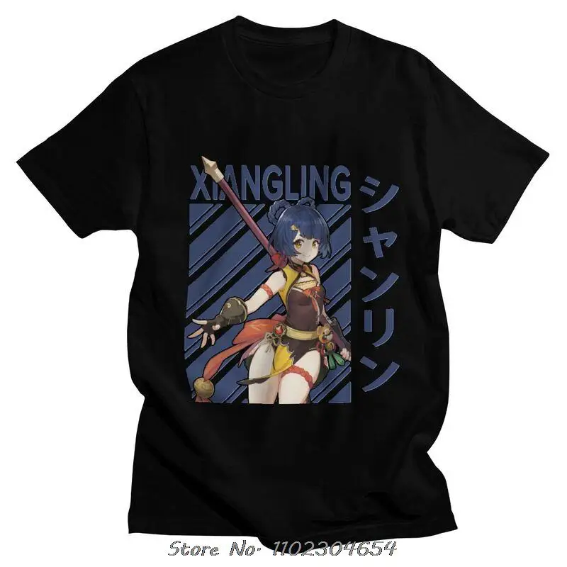 

Xiangling Genshin Impact T Shirt Men Cotton Tee Tops Anime Game Tshirt Short-Sleeve Print T-shirt Harajuku Streetwear