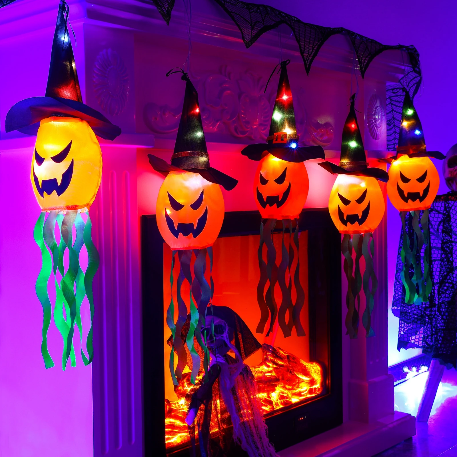 

Halloween Hanging Lighted Glowing Ghost Witch Hat LED String Lights Garden Indoor Outdoor Decor Halloween Decorations Pumpkin