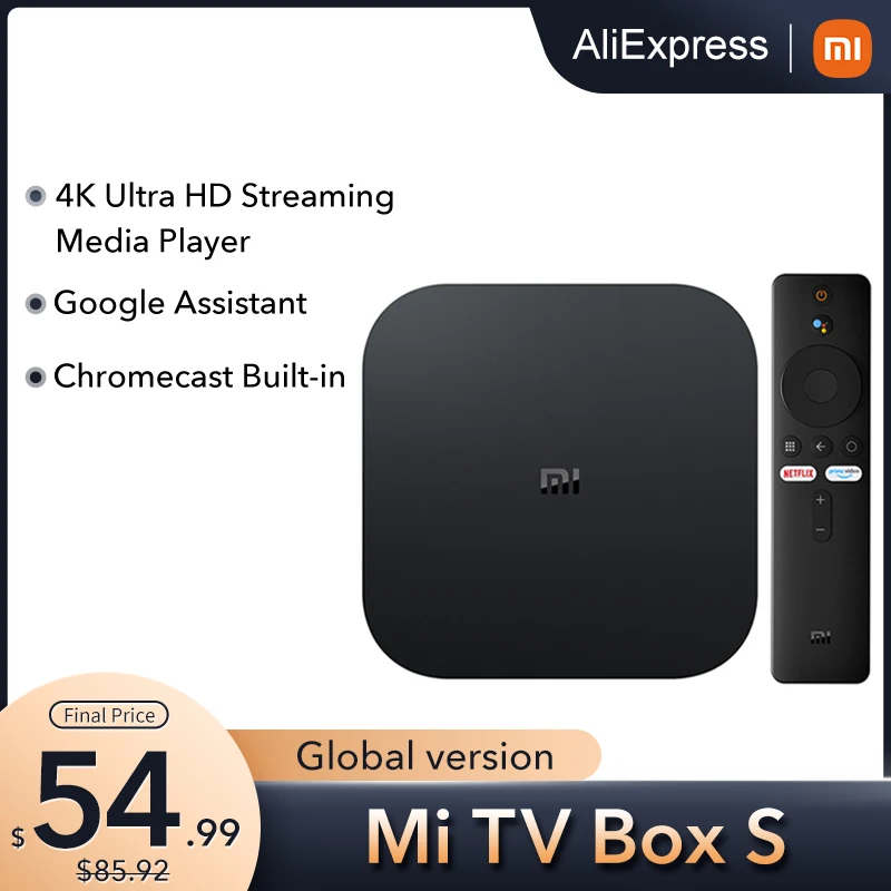  Оригинальная ТВ-приставка Xiaomi Mi S, 4K, Android 8,1, HDR, 2 ГБ, 8 ГБ, Wi-Fi, BT4.2, Google Cast, Netflix, Smart TV приставка, медиаплеер