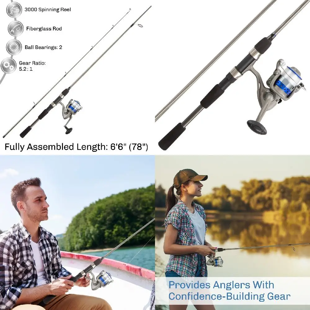 

High-Quality 10lb Test 6'6" Fiberglass Action Series Pole & Reel Combo for Trout, Bass, and Lake Fishing.