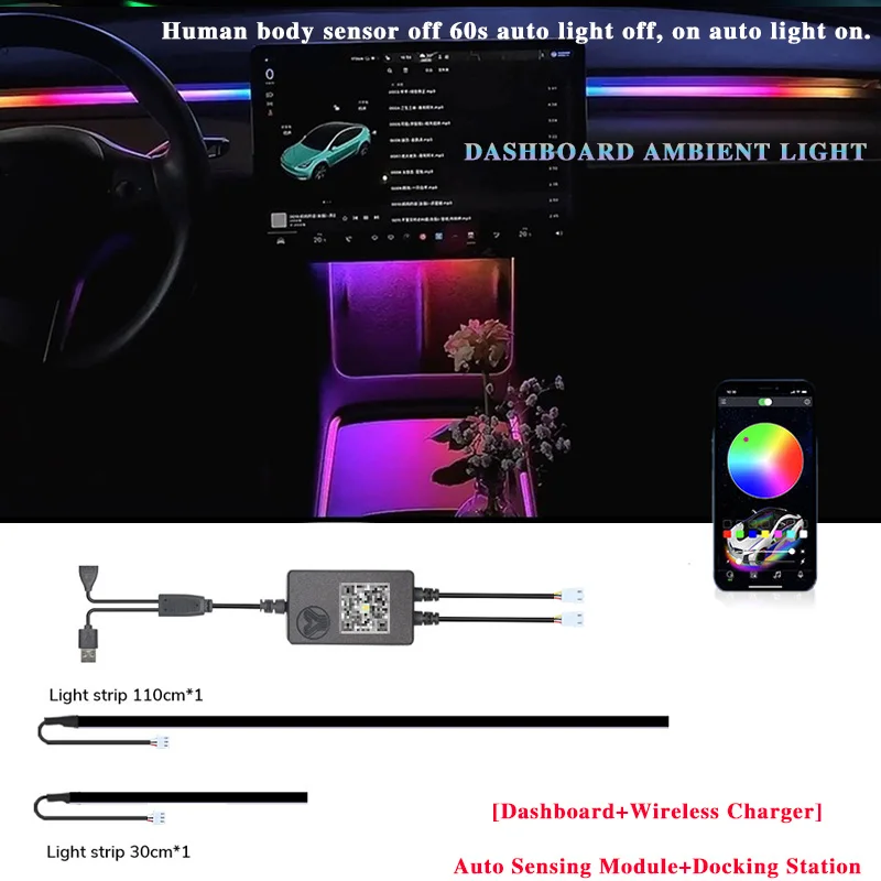

Динамическая RGB-подсветка Салона Tesla Model 3/Y 2-в-1 С Автоматическим Отключением Через 60 Секунд