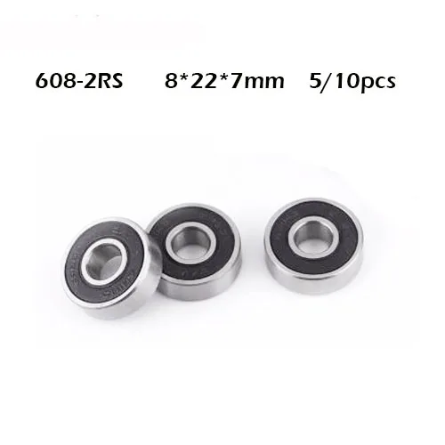 

WHUZF 5/10Pcs/set 608 2RS Ball Bearing ABEC-1 8X22X7 mm Deep Groove Steel Sealed Ball Bearings 608RS Z3V3 608-2RS 608rs Bearing