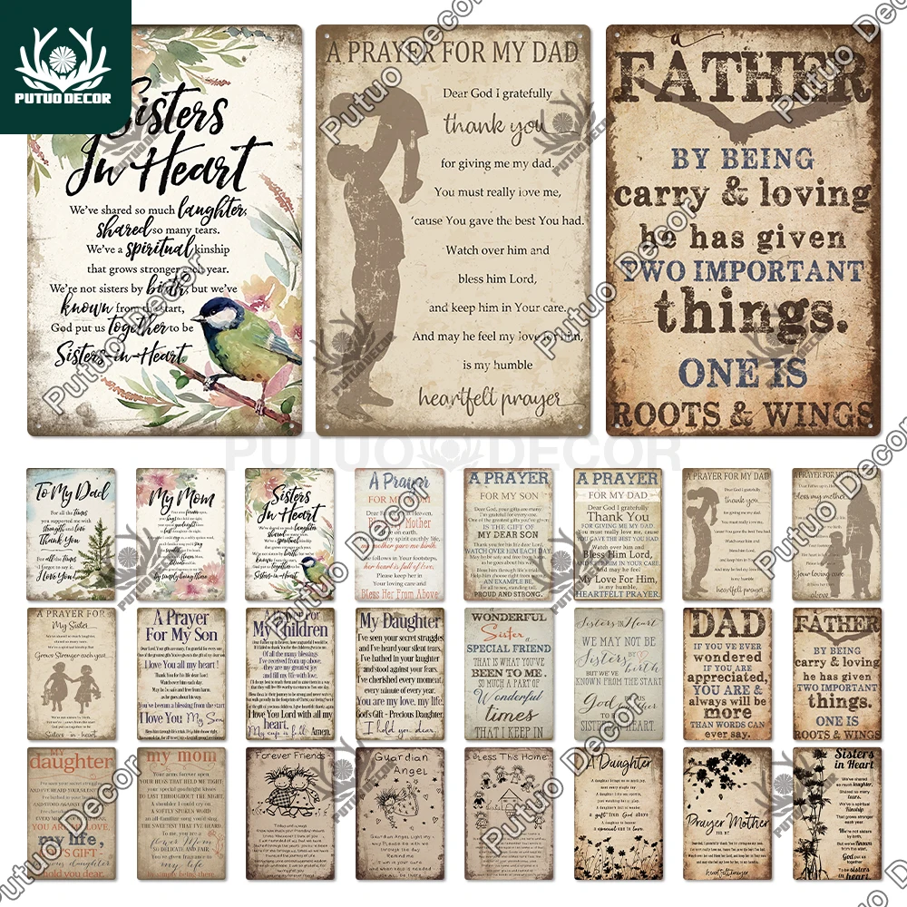 

Putuo Decor Pray and Bless Metal Sign Vintage Metal Plate Tin Sign Retro Family Birthday Gift for Sweet Home Room Wall Art Decor