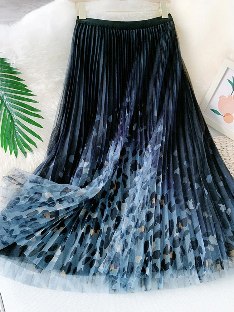 Женская трехслойная плиссированная юбка миди TIGENA зеленая длинная