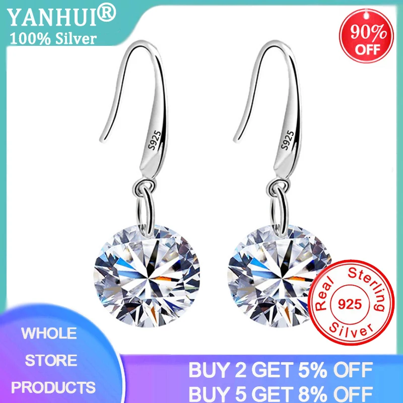 

New Arrival Real Tibetan Silver 925 Dangle Earrings Korean Fashion Round Lad Diamond Earrings Sweet Fine Jewelry E02