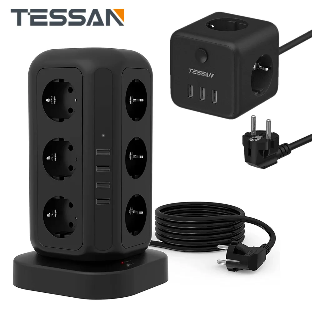 Сетевой удлинитель TESSAN с европейской вилкой защита от перенапряжения